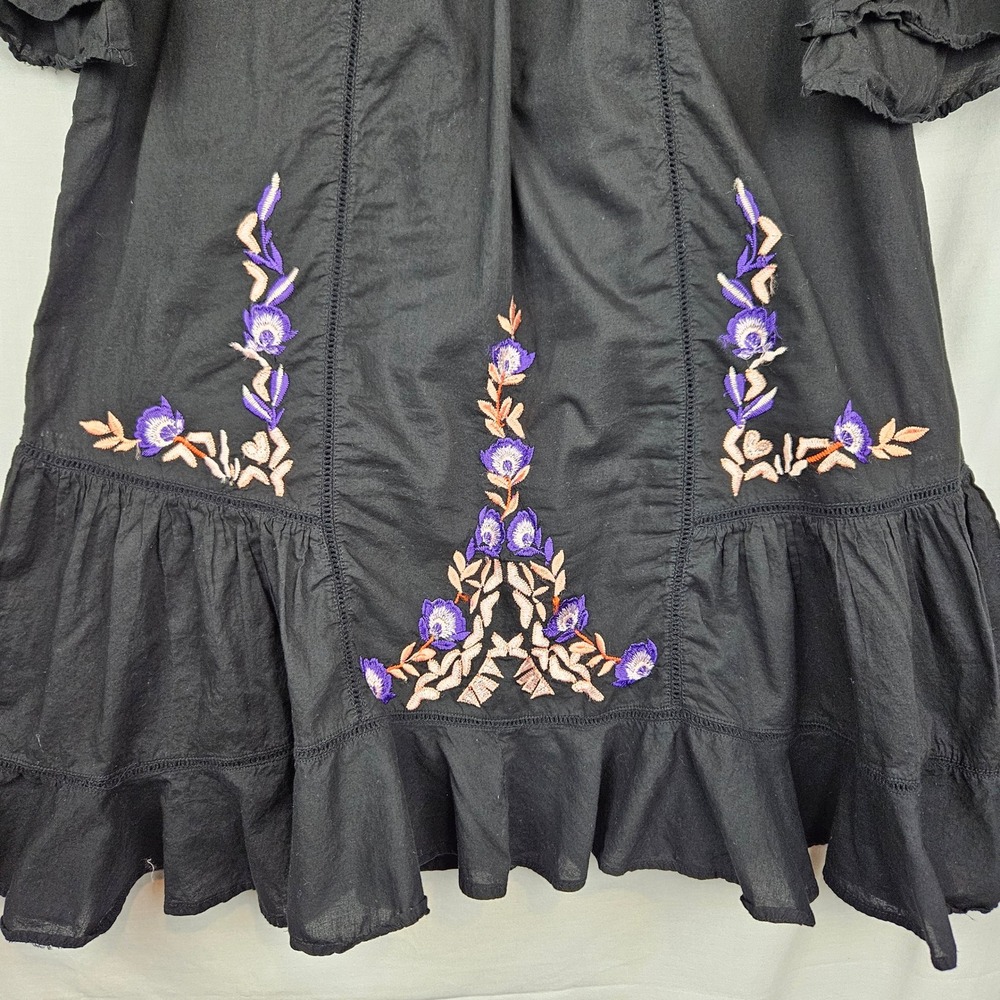 Free People Pavlo Black Embroidered Ruffle Tiered‎ Dress S Boho Cottagecore - Picture 3 of 7